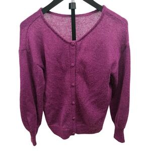 Galleries Lafayette Women's Purple V-Neck Wool Mohair Blend Knit Cardigan XS